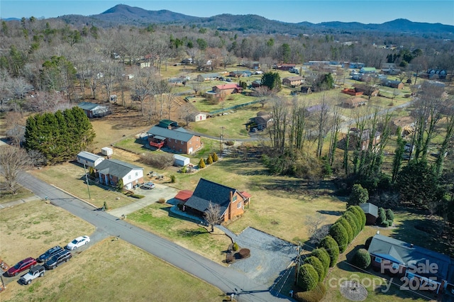 bird's eye view with a mountain view