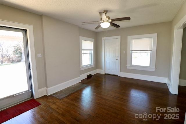 entrance foyer with a wealth of natural light, baseboards, and dark wood-style flooring