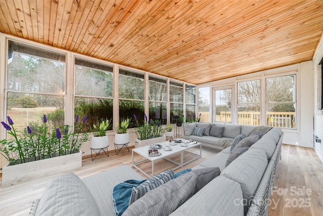 sunroom / solarium with wooden ceiling