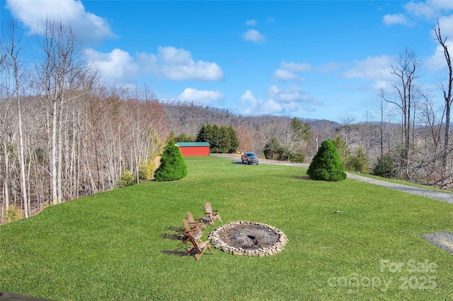 view of yard featuring a wooded view