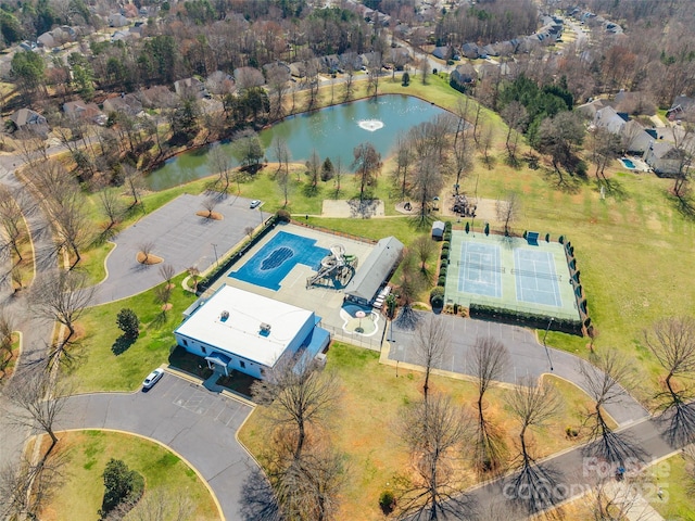 bird's eye view featuring a water view