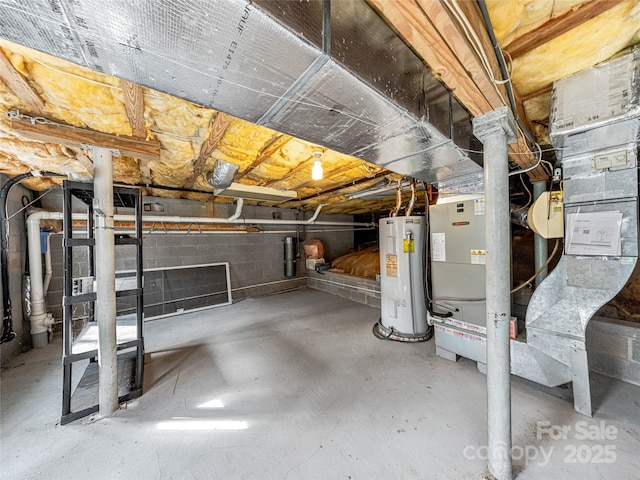 unfinished basement with water heater