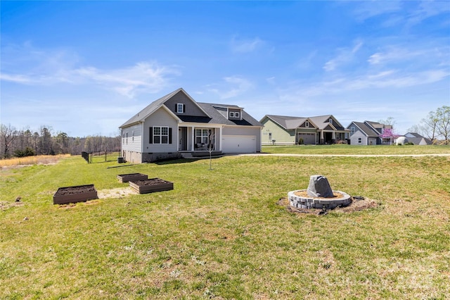 2504 Hovis Rd, Lincolnton, NC 28092 - view of front of home with crawl space, a front yard, a fire pit, and an attached garage