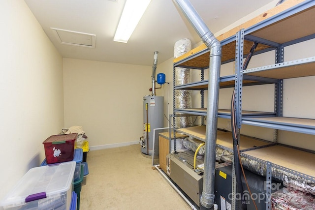 storage room with gas water heater