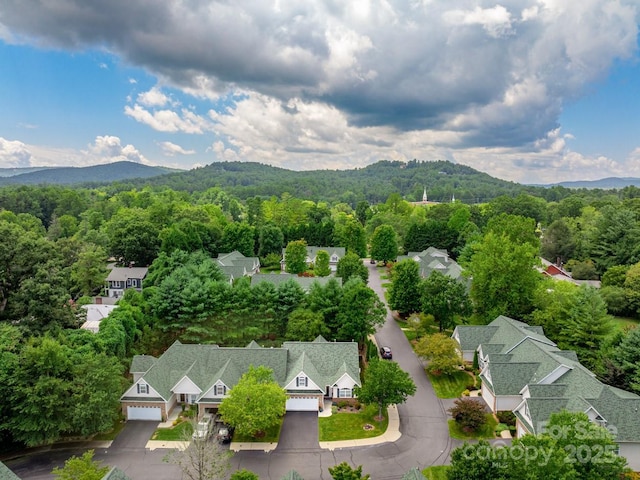 birds eye view of property with a mountain view and a residential view