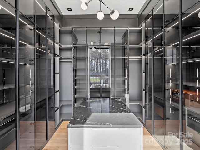 walk in closet with light wood-type flooring