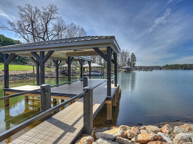 view of dock with a water view