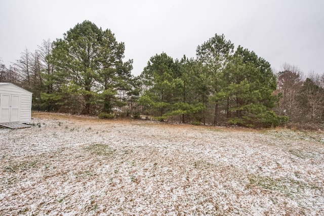 view of yard with a storage shed and an outdoor structure