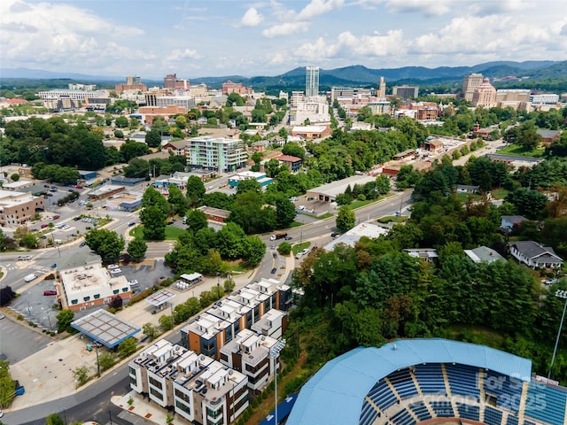 bird's eye view featuring a city view and a mountain view