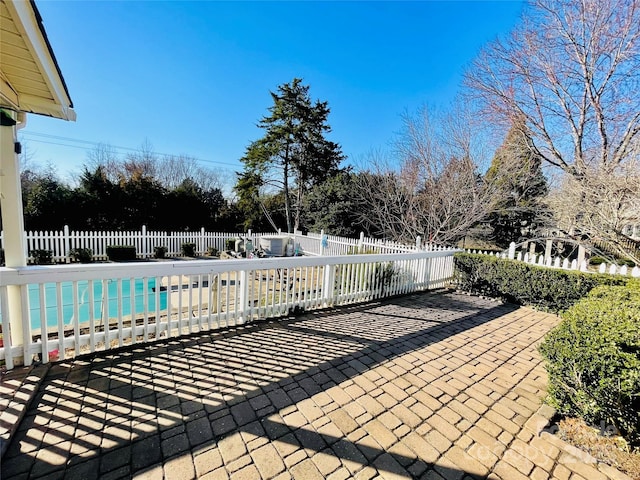 view of swimming pool with fence private yard, a patio area, and a fenced in pool