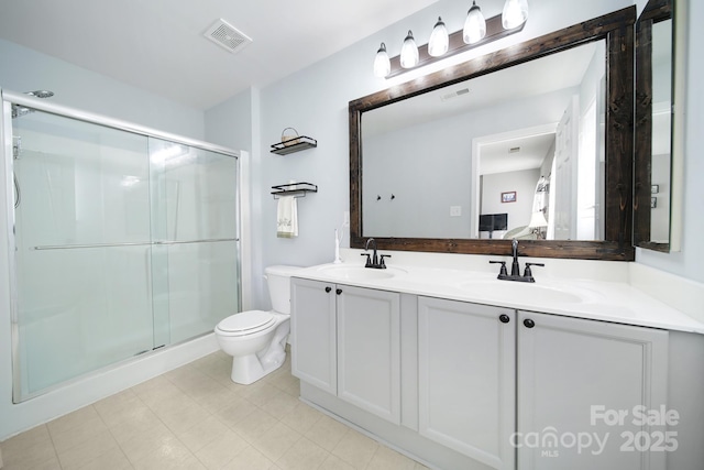 full bath with a stall shower, visible vents, and a sink