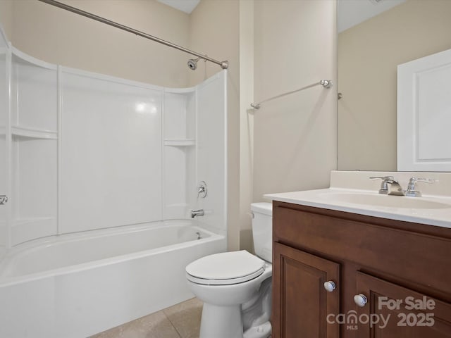 bathroom featuring toilet, tile patterned floors, shower / bath combination, and vanity