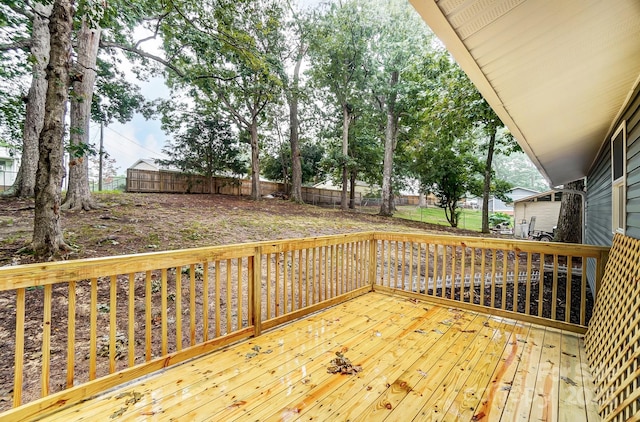 wooden deck with a fenced backyard