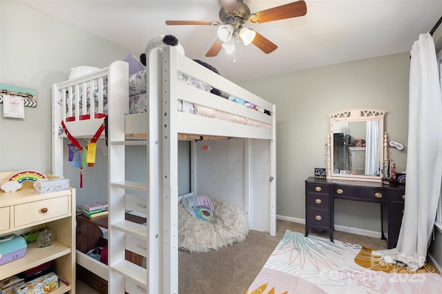 bedroom featuring a ceiling fan and carpet flooring