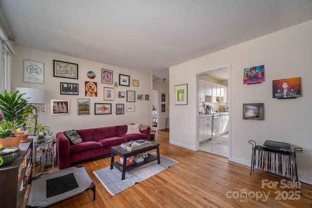 living room with light wood-style floors and baseboards