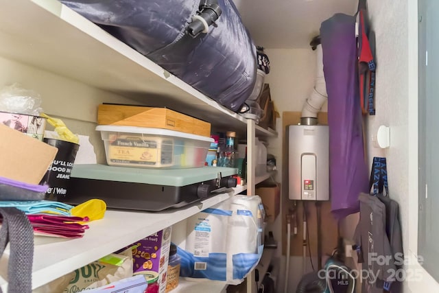 storage area with water heater