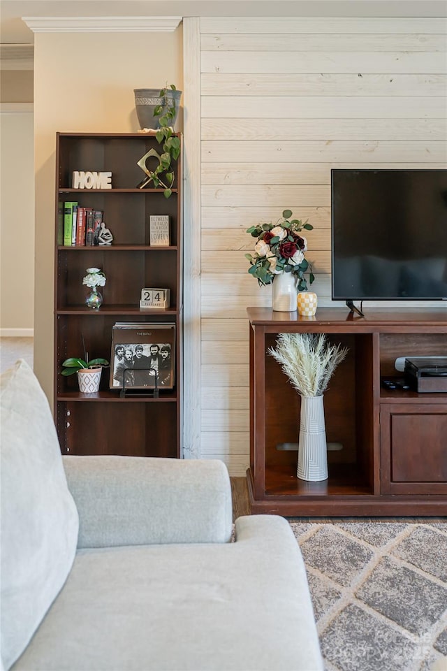 interior space with crown molding