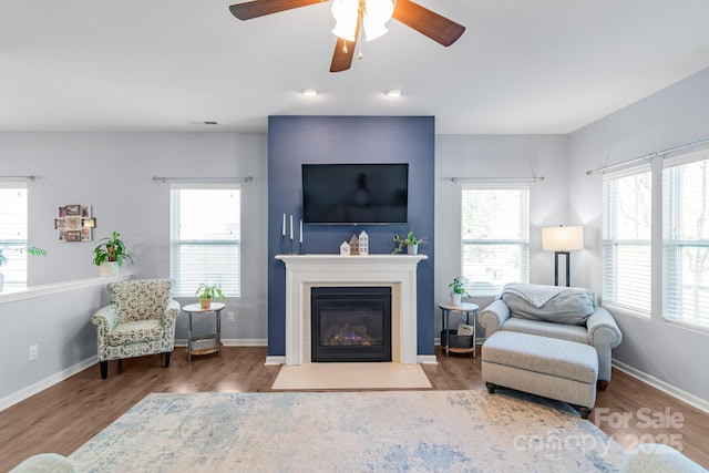 sitting room featuring a wealth of natural light, baseboards, and wood finished floors