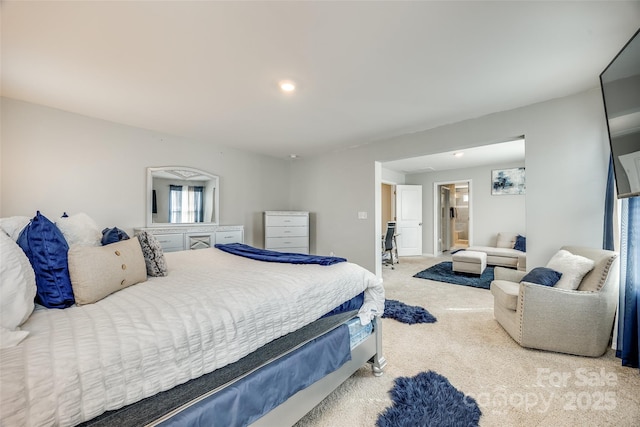 bedroom featuring carpet floors and recessed lighting