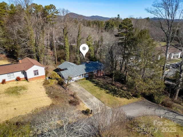 birds eye view of property with a mountain view