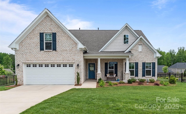 view of front of property with driveway, a front yard, and fence