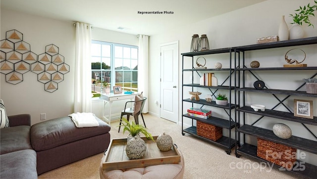 living area with carpet floors
