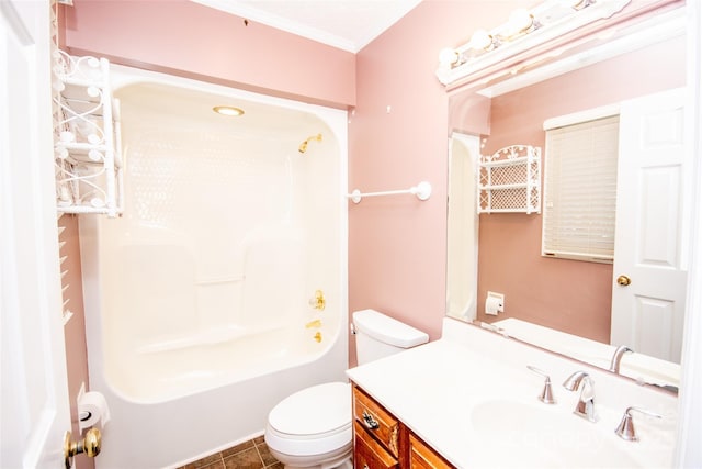 full bathroom featuring tile patterned floors, toilet, vanity, and bathing tub / shower combination