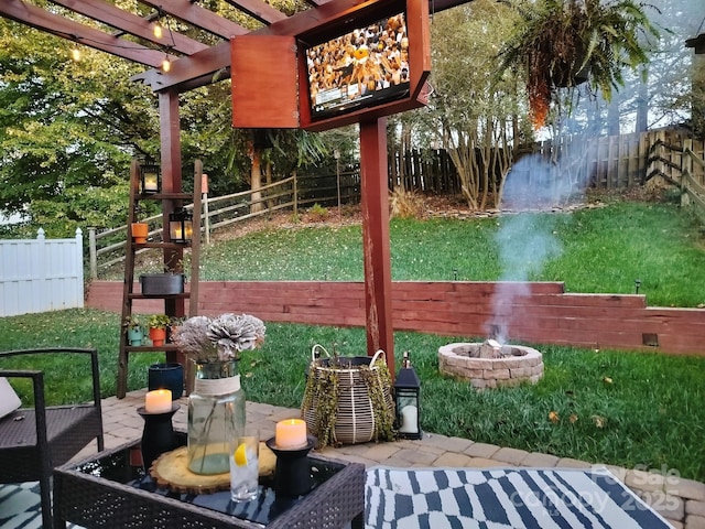 view of patio / terrace with a fenced backyard and a pergola