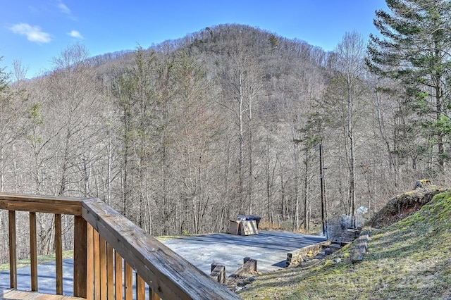 view of mountain feature featuring a wooded view