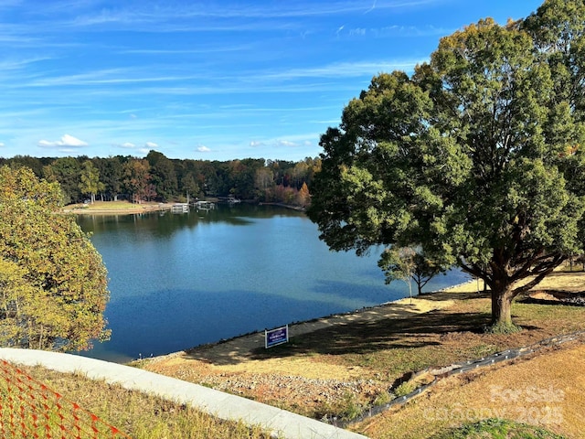 view of water feature featuring a wooded view