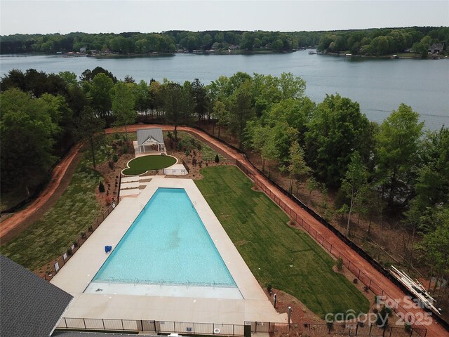 7441 Fighting Creek Rd Unit 30, Sherrills Ford, NC 28673 - pool with fence, a water view, and a lawn