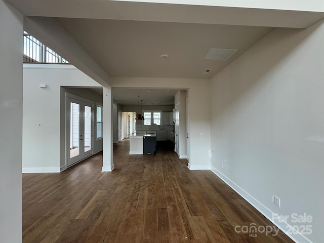 7441 Fighting Creek Rd Unit 30, Sherrills Ford, NC 28673 - unfurnished living room featuring dark wood-type flooring and french doors