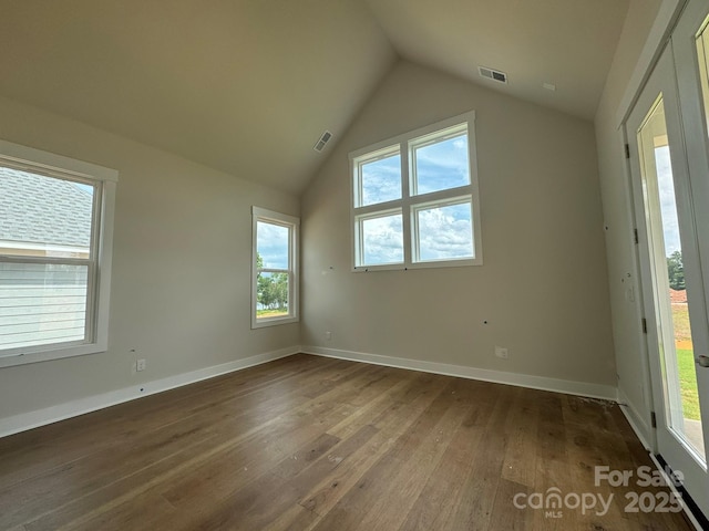 7441 Fighting Creek Rd Unit 30, Sherrills Ford, NC 28673 - unfurnished room featuring dark wood-type flooring and lofted ceiling