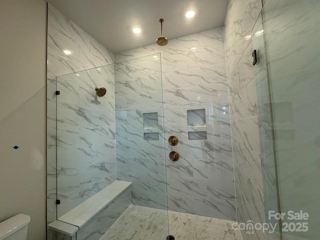 7441 Fighting Creek Rd Unit 30, Sherrills Ford, NC 28673 - bathroom featuring a marble finish shower and recessed lighting