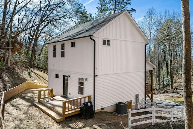 215 David Ridge Rd, Black Mountain, NC 28711 - rear view of property with crawl space, fence, and central AC unit