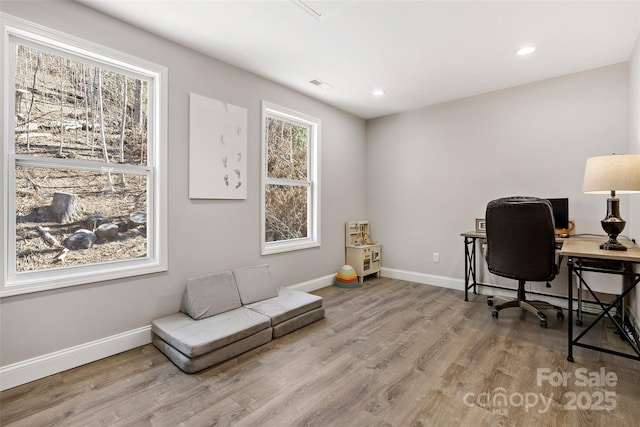 215 David Ridge Rd, Black Mountain, NC 28711 - home office with light wood-style floors, baseboards, and recessed lighting