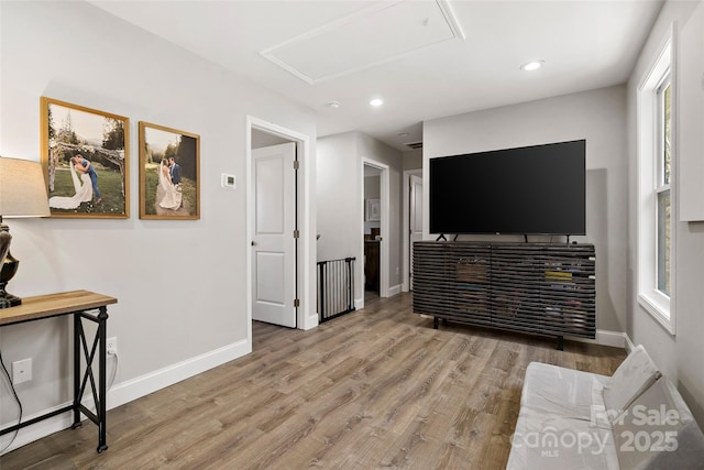 215 David Ridge Rd, Black Mountain, NC 28711 - living area featuring baseboards, wood finished floors, and recessed lighting