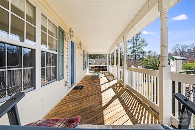 wooden deck with covered porch