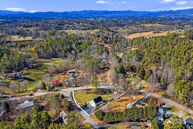 drone / aerial view featuring a mountain view