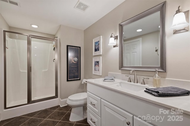 full bath featuring a stall shower, visible vents, and tile patterned floors