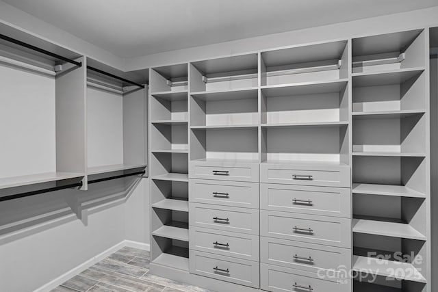 spacious closet with wood tiled floor