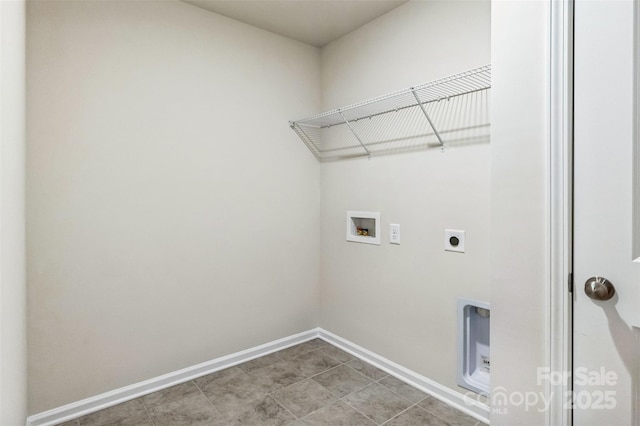 laundry area with washer hookup, laundry area, electric dryer hookup, and baseboards