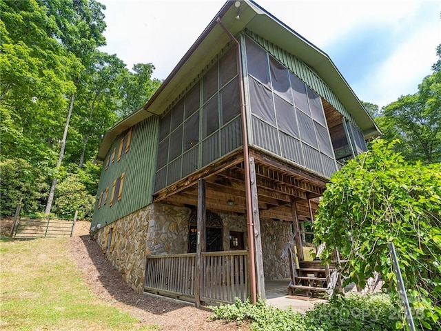 167 Bold Springs Rd, Sylva, NC 28779 - rear view of property featuring a sunroom and stone siding