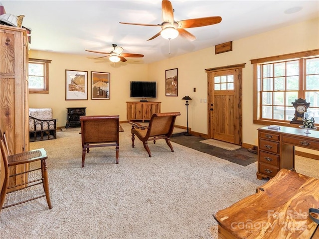 167 Bold Springs Rd, Sylva, NC 28779 - living area featuring light carpet, baseboards, and ceiling fan