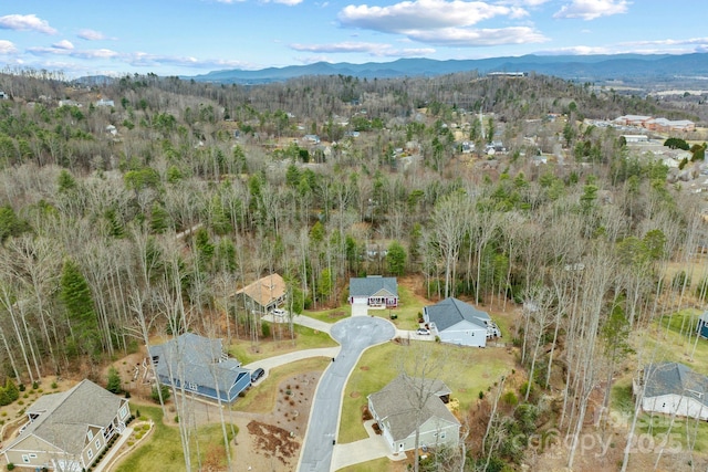 aerial view with a forest view and a mountain view