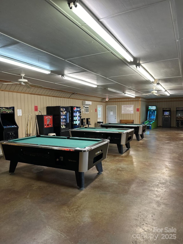 rec room with concrete floors and billiards