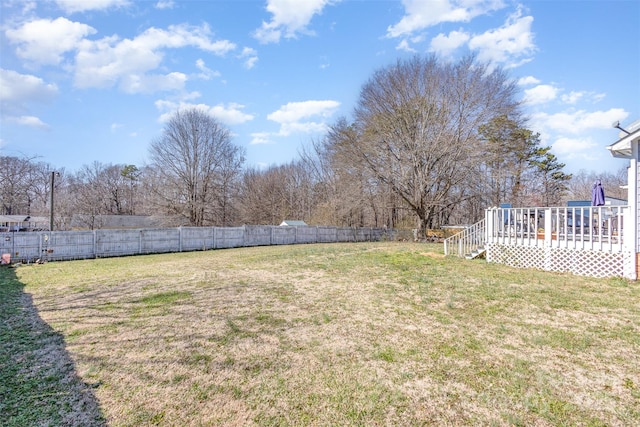 view of yard featuring fence private yard and a deck