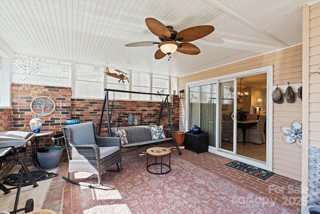 view of patio featuring ceiling fan and outdoor lounge area