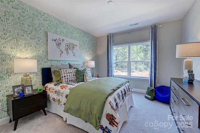 173 Glenn Dr, Mooresville, NC 28115 - bedroom featuring wallpapered walls, carpet, and baseboards