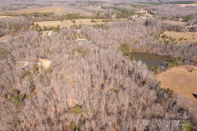 drone / aerial view featuring a water view and a rural view